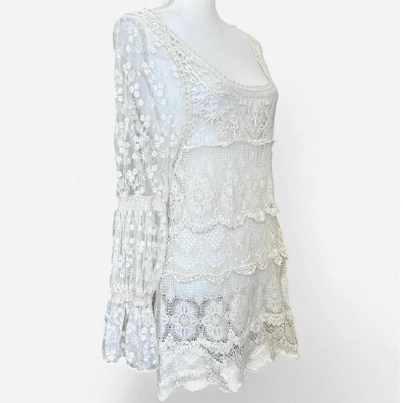 Origami Crochet Lace Scalloped Tunic Top Size L - Picture 5 of 8